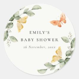 Niedlich Yellow Garden Foliage Butterflies Babydus Runder Aufkleber