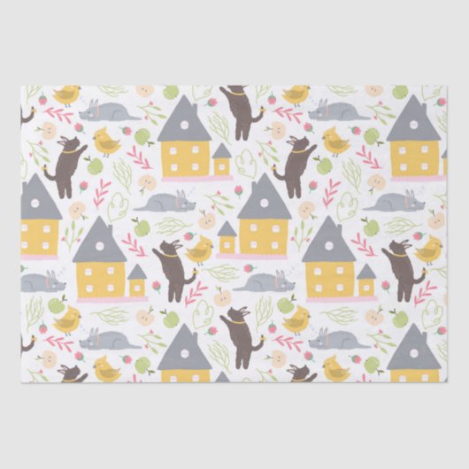 Niedlich Yellow House Puppy Bird Baby Dusche Seidenpapier (Vorderseite)