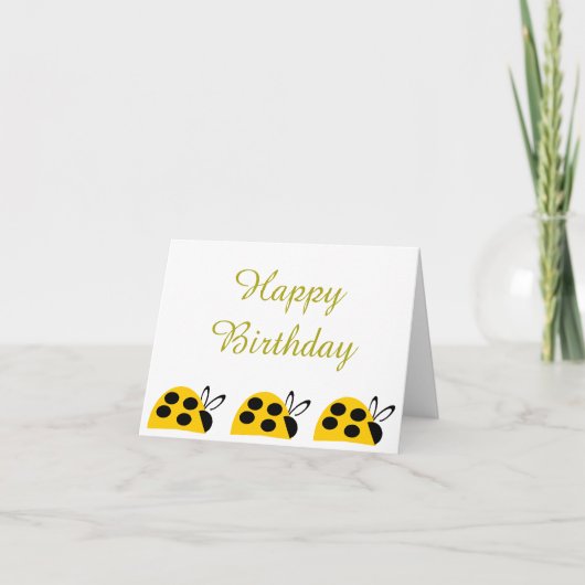 Niedlich Yellow Ladybug Geburtstag Karte (Vorderseite)