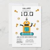 Niedlich Yellow Robot Theme Kids Roboter Geburtsta Einladung (Vorderseite)