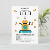 Niedlich Yellow Robot Theme Kids Roboter Geburtsta Einladung (Stehend Vorderseite)