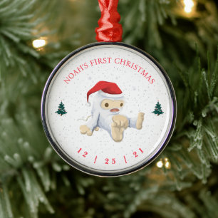 Niedlich Yeti Baby First Christmas Ornament Aus Metall