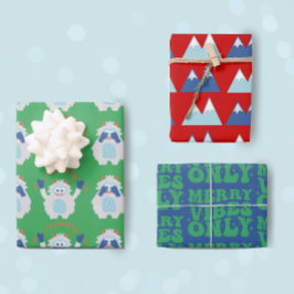 Niedlich Yeti Retro Weihnachtsmuster Kinder Geschenkpapier Set