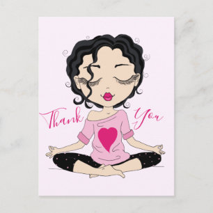 Niedlich Yoga Girl Danke Black Hair Postcard Postkarte