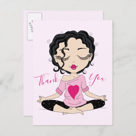 Niedlich Yoga Girl Danke | Black Hair Postcard Postkarte (Vorne/Hinten)