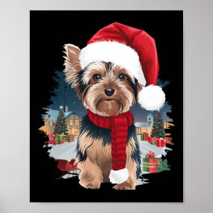 Niedlich Yorkie Dog Weihnachtsmannmütze Scarf Wint Poster