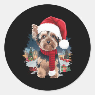 Niedlich Yorkie Dog Weihnachtsmannmütze Scarf Wint Runder Aufkleber