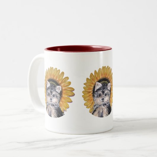 Niedlich Yorkie Dog Zweifarbige Tasse (Vorderseite Links)