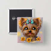 Niedlich Yorkie Kawaii Puppy Button (Vorne & Hinten)