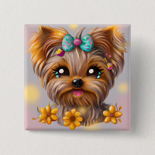 Niedlich Yorkie Kawaii Puppy Button (Vorderseite)