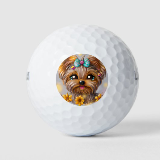 Niedlich Yorkie Kawaii Puppy Golfball (Vorderseite)
