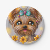 Niedlich Yorkie Kawaii Puppy Pappteller (Vorderseite)