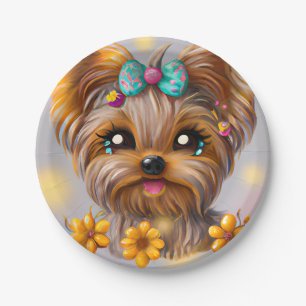 Niedlich Yorkie Kawaii Puppy Pappteller