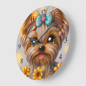 Niedlich Yorkie Kawaii Puppy Poster Große Wanduhr (Winkel)