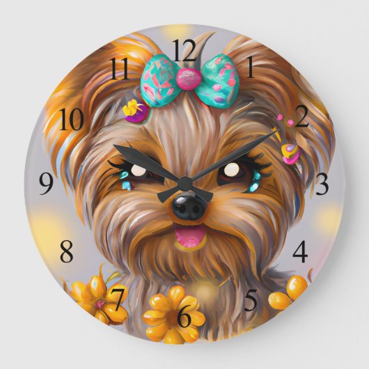 Niedlich Yorkie Kawaii Puppy Poster Große Wanduhr (Vorderseite)