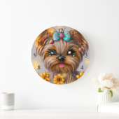 Niedlich Yorkie Kawaii Puppy Poster Große Wanduhr (Zuhause)