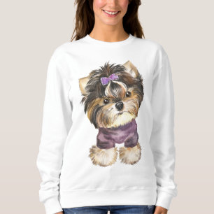 Niedlich Yorkie Puppy Dog Cartoon Yorkshire Terrie Sweatshirt