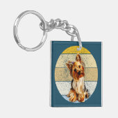 Niedlich Yorkie Terrier Dog Retro Hintergrund Schlüsselanhänger (Vorderseite links)