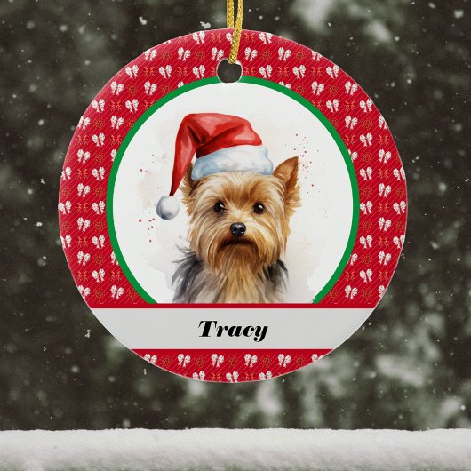 Niedlich Yorkie Yorkshire Terrier Red Christmas Bo Keramik Ornament