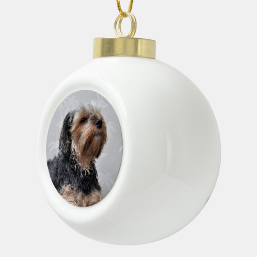 Niedlich Yorkie Yorkshire Terrier Sunbaden Keramik Kugel-Ornament (Rechts)