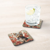 Niedlich Yorkshire Terrier Botanical Red Poppies Getränkeuntersetzer (Rechte Seite)