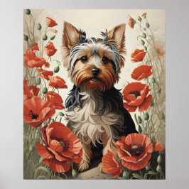 Niedlich Yorkshire Terrier Botanical Red Poppies Poster