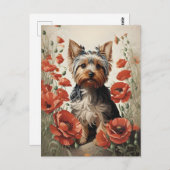 Niedlich Yorkshire Terrier Botanical Red Poppies Postkarte (Vorne/Hinten)