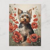 Niedlich Yorkshire Terrier Botanical Red Poppies Postkarte (Vorderseite)