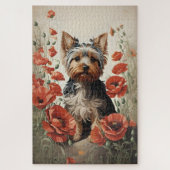 Niedlich Yorkshire Terrier Botanical Red Poppies Puzzle (Vertikal)