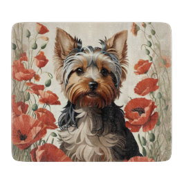 Niedlich Yorkshire Terrier Botanical Red Poppies Schneidebrett