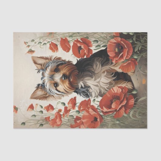 Niedlich Yorkshire Terrier Botanical Red Poppies Seidenpapier (Vorderseite)