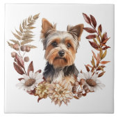 Niedlich Yorkshire Terrier Dog Herbstkranz Fliese (Vorderseite)