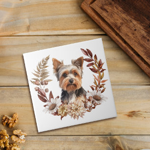Niedlich Yorkshire Terrier Dog Herbstkranz Fliese