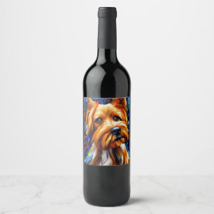 Niedlich Yorkshire Terrier Dog Painting Weinetikett