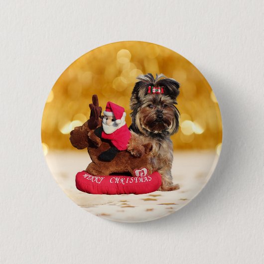 Niedlich Yorkshire Terrier Frohe Weihnachten Button (Vorderseite)