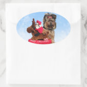 Niedlich Yorkshire Terrier Frohe Weihnachten Ovaler Aufkleber (Tasche)