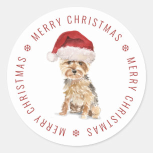 Niedlich Yorkshire Terrier Frohe Weihnachten Runder Aufkleber