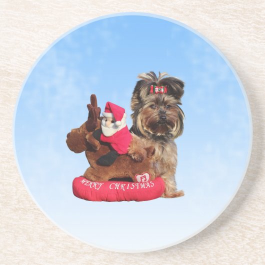 Niedlich Yorkshire Terrier Frohe Weihnachten Untersetzer (Vorne)