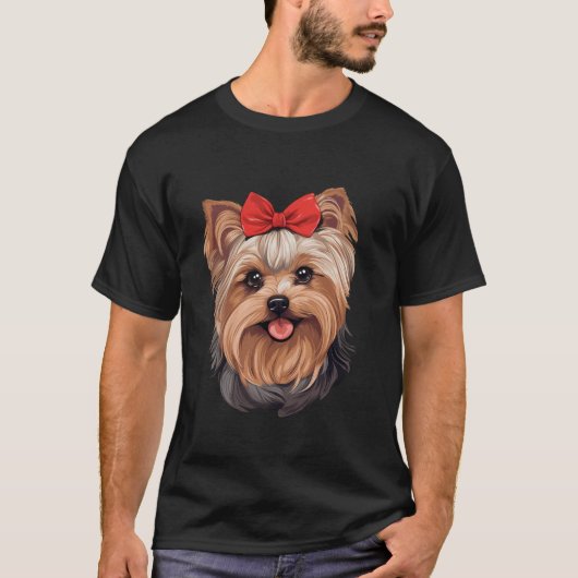 Niedlich Yorkshire Terrier in einer Bow-Krawatte-H T-Shirt (Vorderseite)