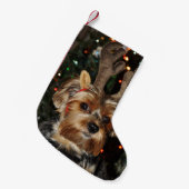 Niedlich Yorkshire Terrier mit Reindeer Antlers Kleiner Weihnachtsstrumpf (Vorderansicht (hängend))