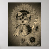Niedlich Yorkshire Terrier mit Sonnenblumen Poster (Vorne)