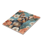 Niedlich Yorkshire Terrier Puppy Floral Fliese (Seite)