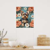 Niedlich Yorkshire Terrier Puppy Floral Poster (Küche)