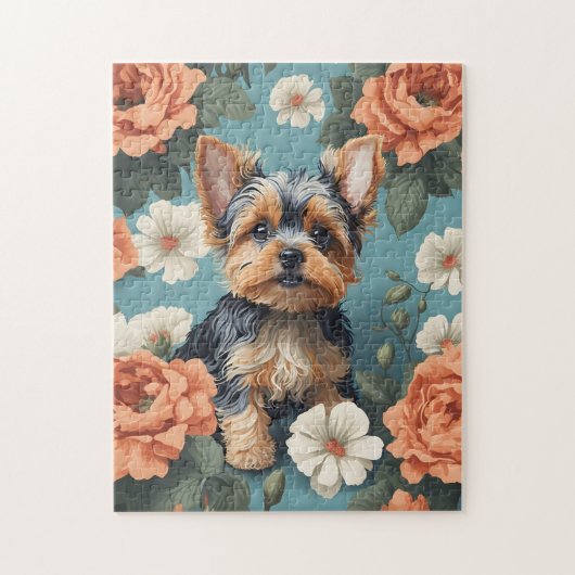Niedlich Yorkshire Terrier Puppy Floral Puzzle (Vertikal)