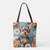Niedlich Yorkshire Terrier Puppy Floral Tasche (Rückseite)