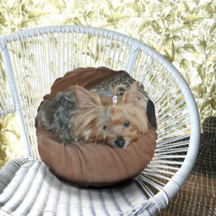 Niedlich Yorkshire Terrier Puppy Rundes Kissen