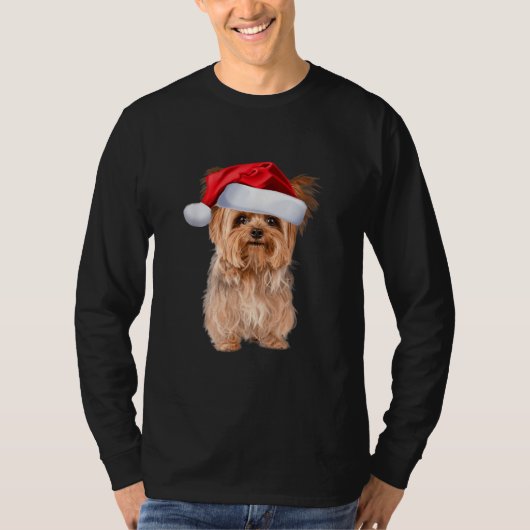Niedlich Yorkshire Terrier Santa Puppy T-Shirt (Vorderseite)