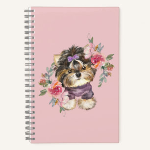Niedlich Yorkshire Terrier Yorkie und Blume Kunst Notizblock
