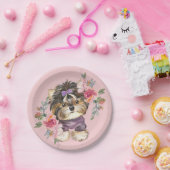 Niedlich Yorkshire Terrier Yorkie und Blume Kunst  Pappteller (Party)