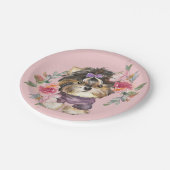 Niedlich Yorkshire Terrier Yorkie und Blume Kunst  Pappteller (Schrägansicht)